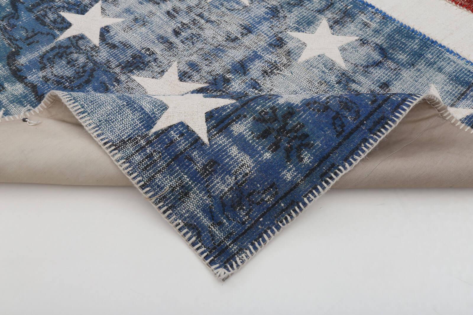 Flag Patchwork Mavi Figürlü Pamuk Yün El Dokuma Halısı 200x300 Agacan
