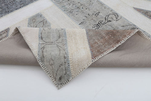 Flag Patchwork Gri Figürlü Pamuk Yün El Dokuma Halısı 202x303 Agacan