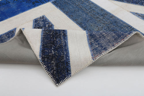 Flag Patchwork Mavi Figürlü Pamuk Yün El Dokuma Halısı 200x303 Agacan