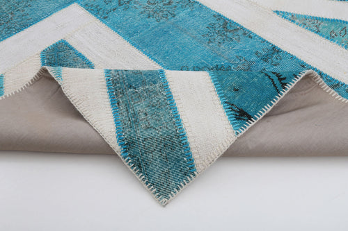 Flag Patchwork Turkuaz Figürlü Pamuk Yün El Dokuma Halısı 192x303 Agacan
