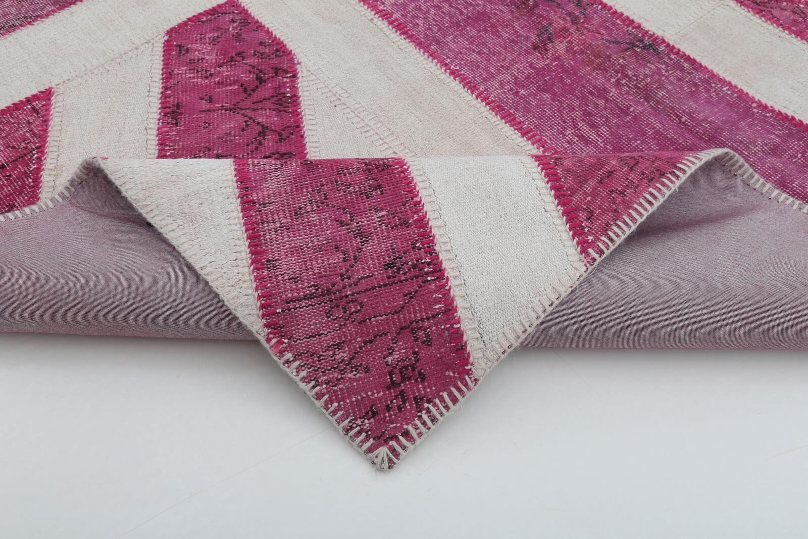 Flag Patchwork Pembe Figürlü Pamuk Yün El Dokuma Halısı 208x305 Agacan