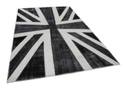 Flag Patchwork Siyah Figürlü Pamuk Yün El Dokuma Halısı 206x306 Agacan