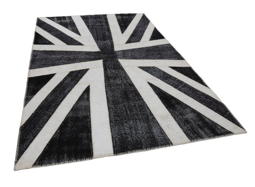 Flag Patchwork Siyah Figürlü Pamuk Yün El Dokuma Halısı 206x306 Agacan