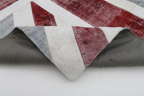 Flag Patchwork Mavi Figürlü Pamuk Yün El Dokuma Halısı 202x295 Agacan