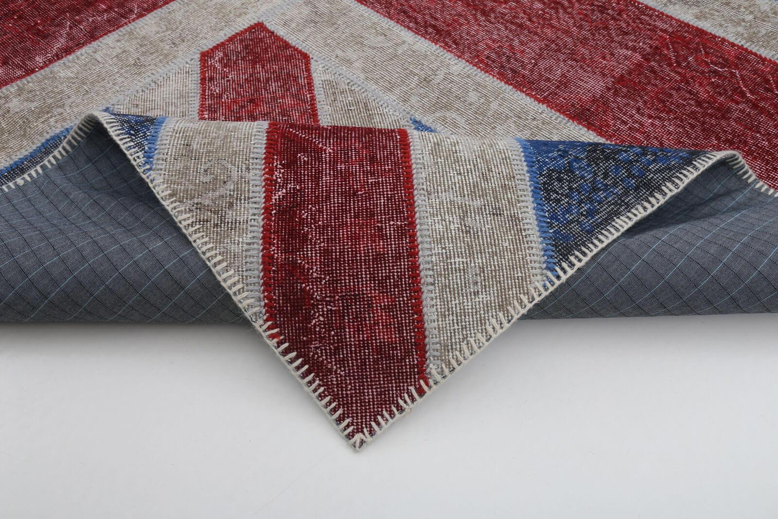Flag Patchwork Mavi Figürlü Pamuk Yün El Dokuma Halısı 249x305 Agacan
