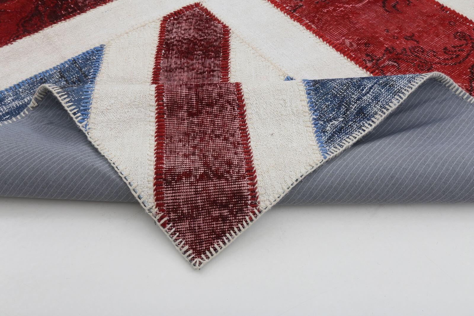Flag Patchwork Mavi Figürlü Pamuk Yün El Dokuma Halısı 246x305 Agacan