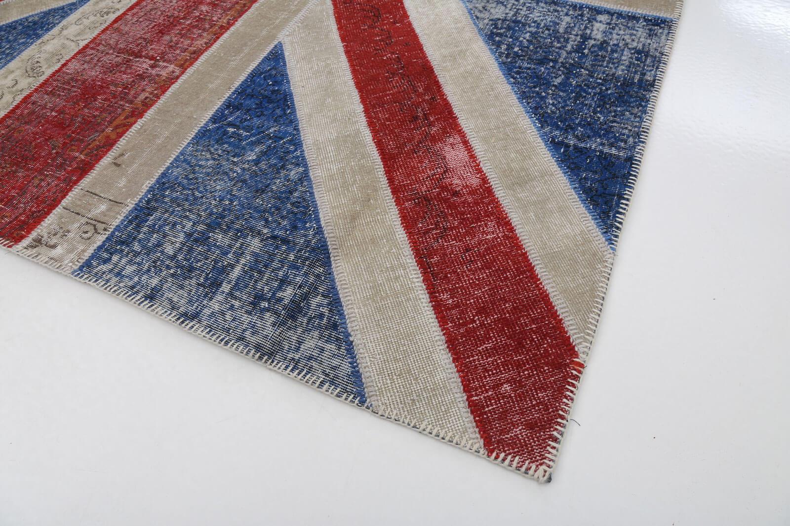 Flag Patchwork Mavi Figürlü Pamuk Yün El Dokuma Halısı 248x308 Agacan
