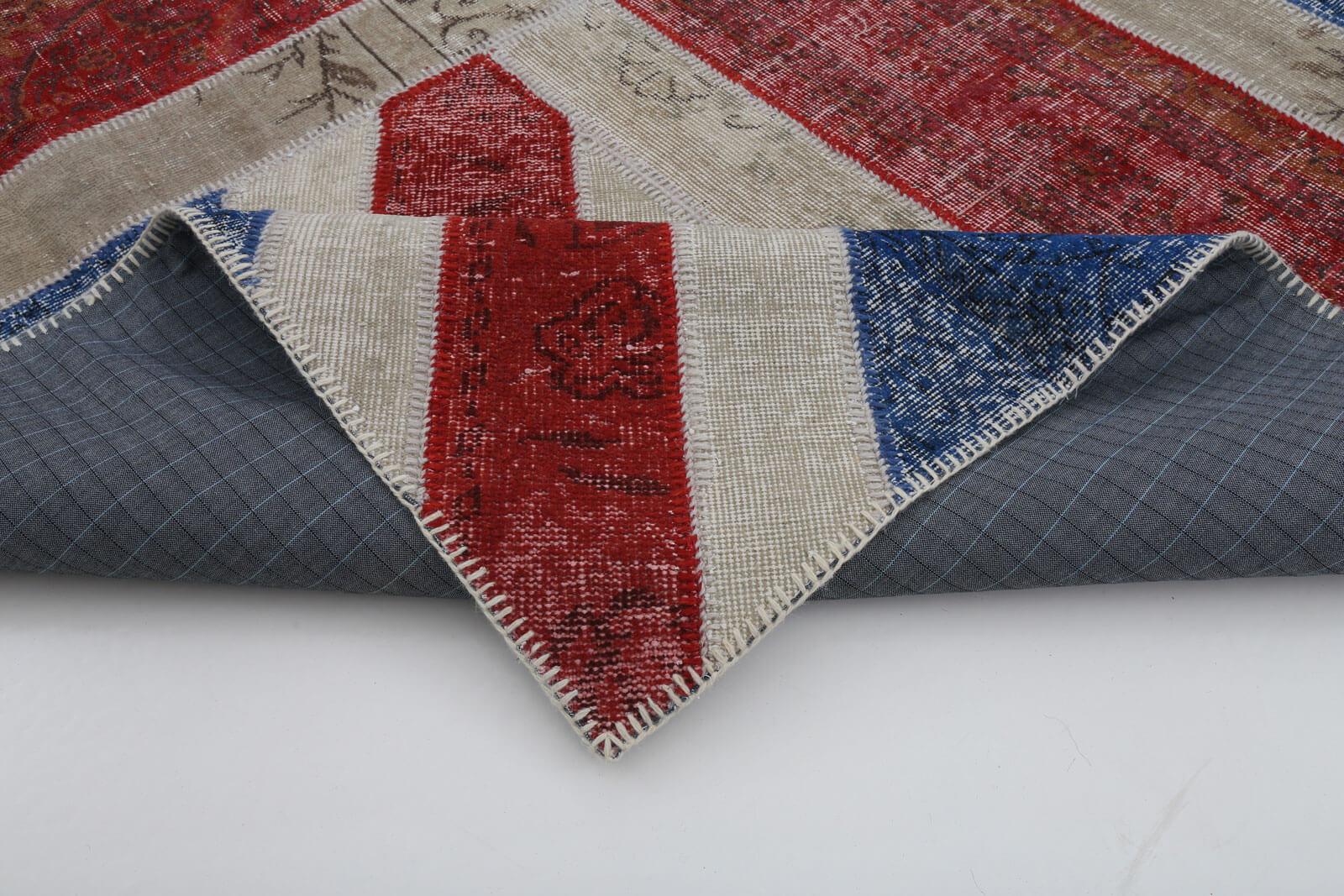 Flag Patchwork Mavi Figürlü Pamuk Yün El Dokuma Halısı 248x308 Agacan