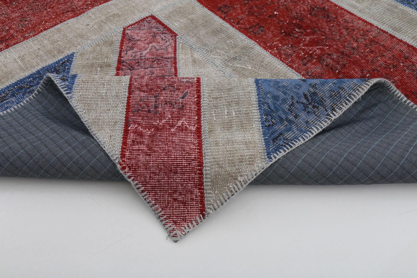 Flag Patchwork Mavi Figürlü Pamuk Yün El Dokuma Halısı 245x305 Agacan
