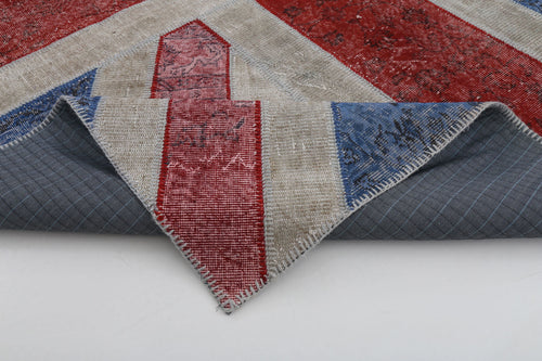 Flag Patchwork Mavi Figürlü Pamuk Yün El Dokuma Halısı 245x305 Agacan