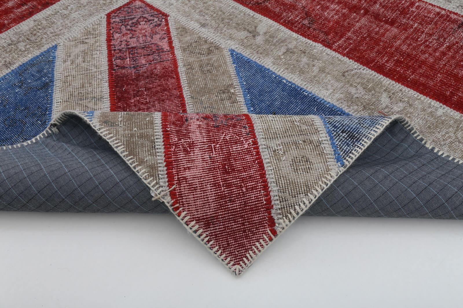 Flag Patchwork Mavi Figürlü Pamuk Yün El Dokuma Halısı 248x310 Agacan