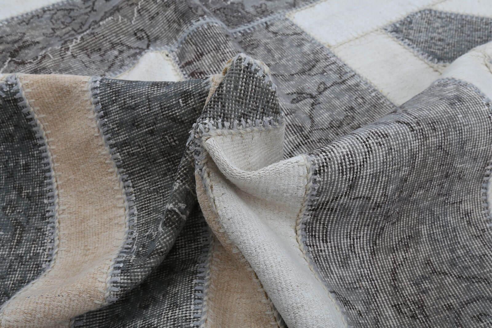 Flag Patchwork Gri Figürlü Pamuk Yün El Dokuma Halısı 214x255 Agacan
