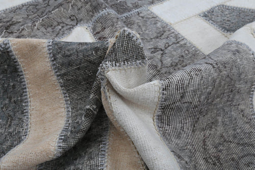 Flag Patchwork Gri Figürlü Pamuk Yün El Dokuma Halısı 214x255 Agacan