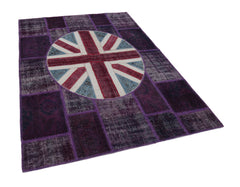 Flag Patchwork Mor Figürlü Pamuk Yün El Dokuma Halısı 172x246 Agacan