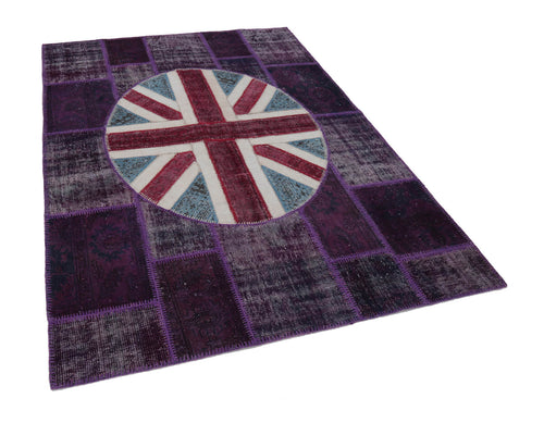 Flag Patchwork Mor Figürlü Pamuk Yün El Dokuma Halısı 172x246 Agacan