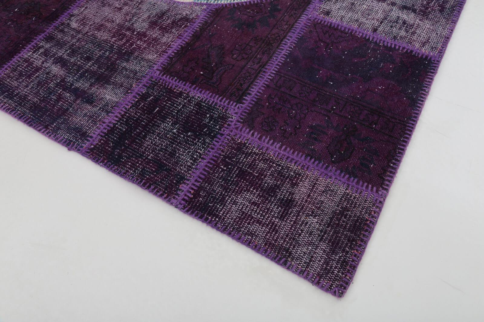 Flag Patchwork Mor Figürlü Pamuk Yün El Dokuma Halısı 172x246 Agacan