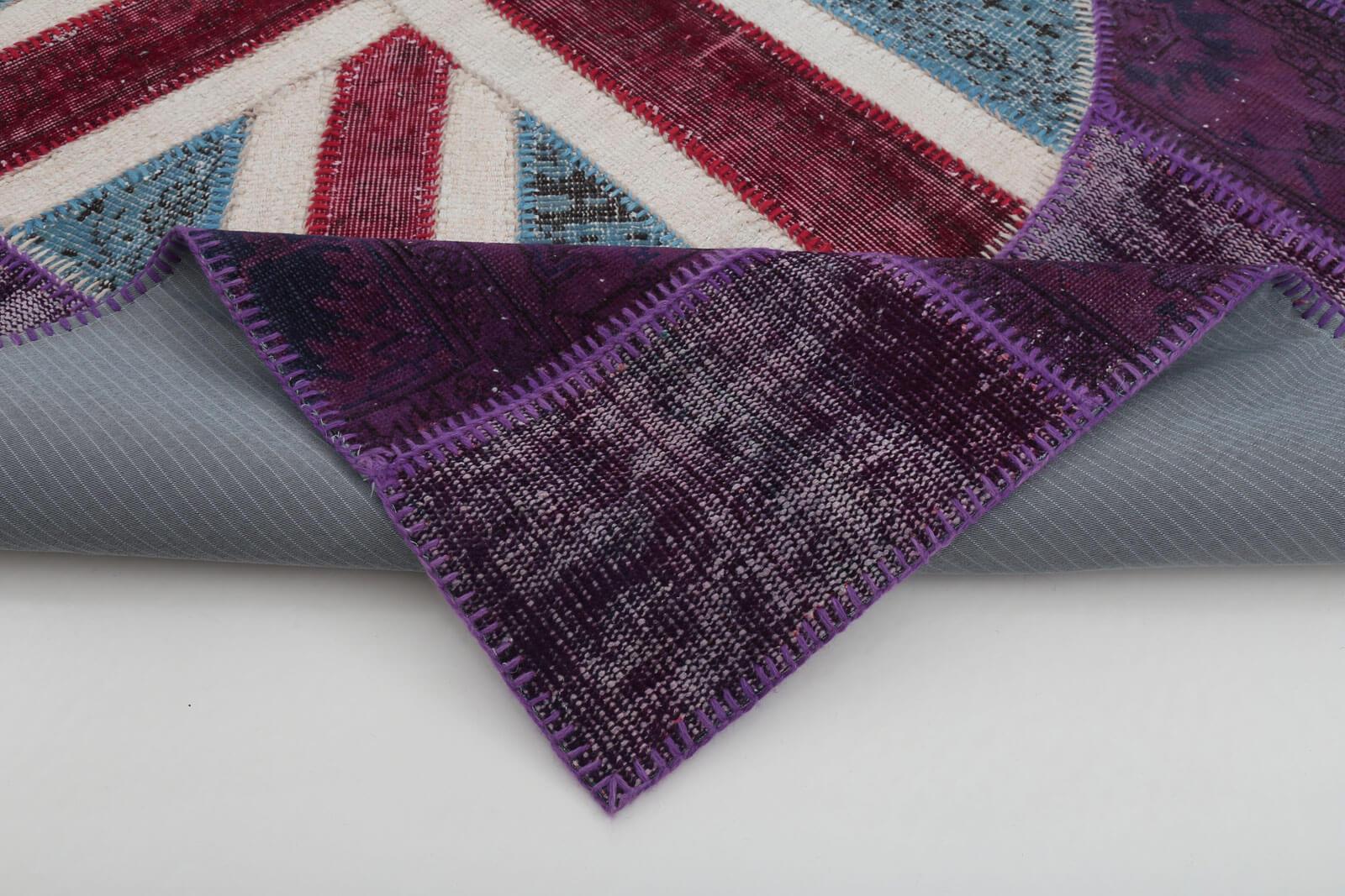 Flag Patchwork Mor Figürlü Pamuk Yün El Dokuma Halısı 172x246 Agacan