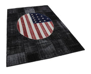Flag Patchwork Siyah Figürlü Pamuk Yün El Dokuma Halısı 173x249 Agacan