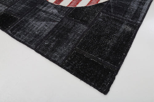 Flag Patchwork Siyah Figürlü Pamuk Yün El Dokuma Halısı 173x249 Agacan