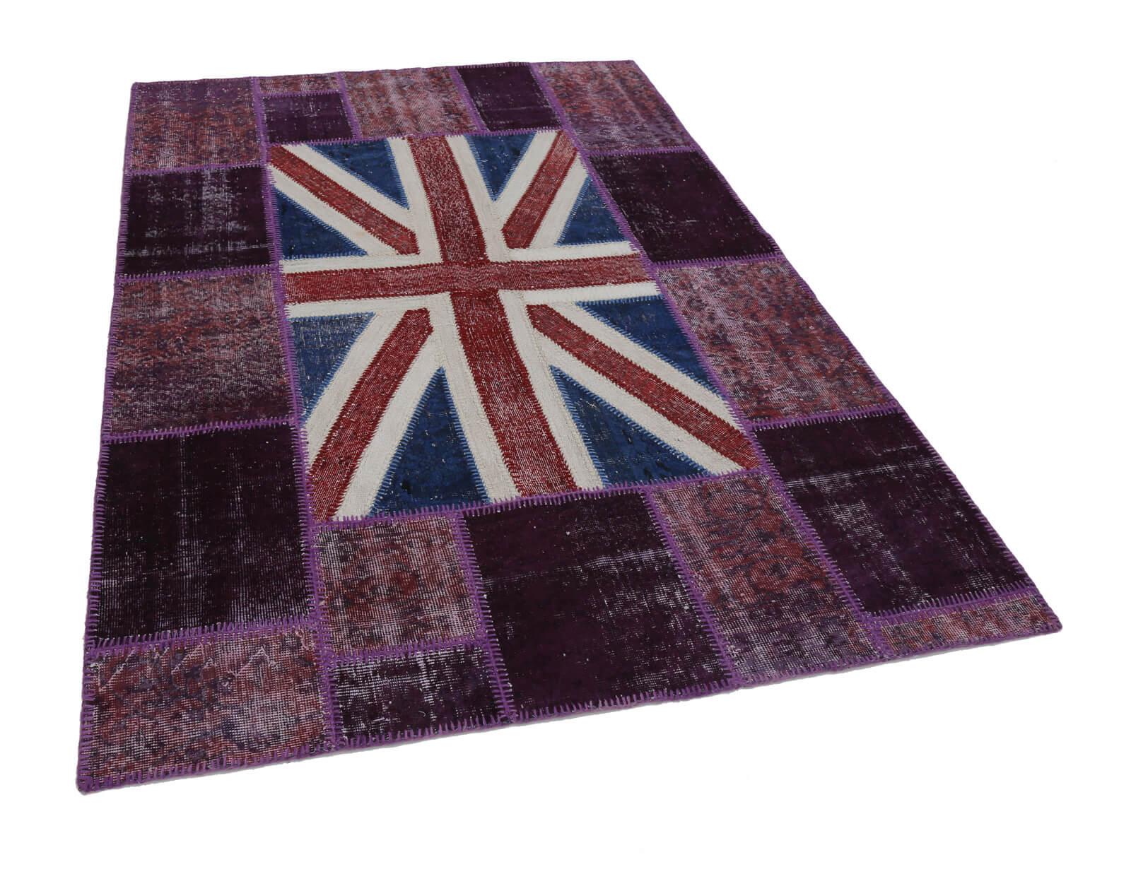 Flag Patchwork Mor Figürlü Pamuk Yün El Dokuma Halısı 171x247 Agacan