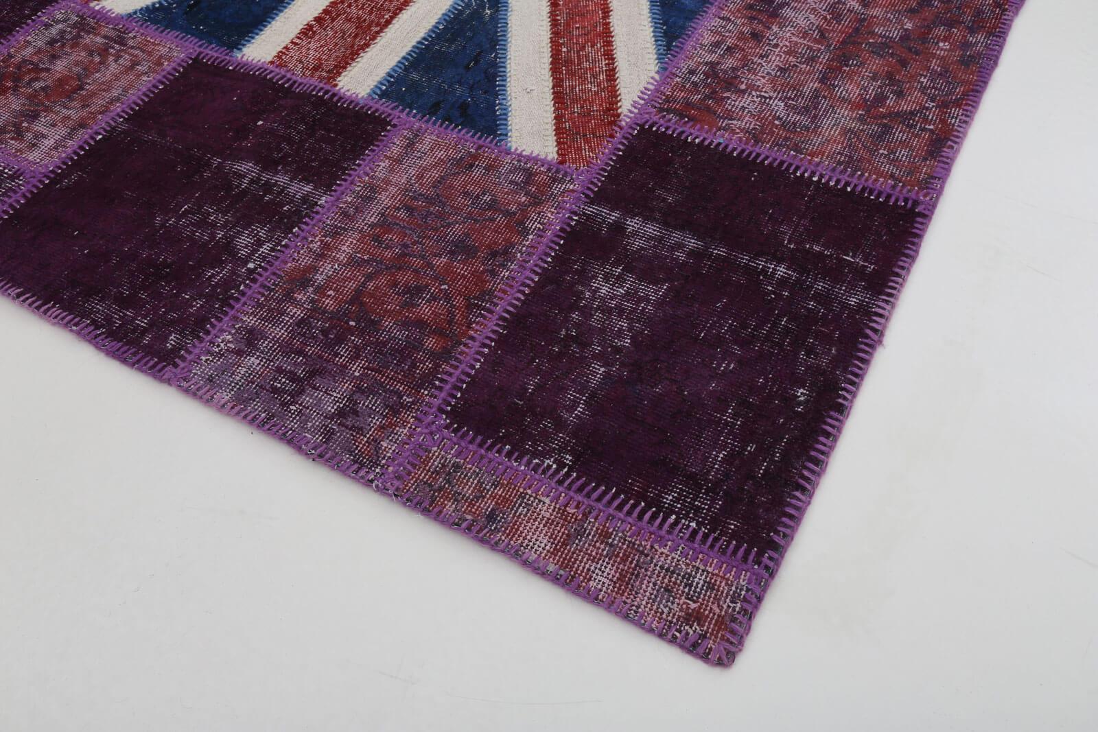 Flag Patchwork Mor Figürlü Pamuk Yün El Dokuma Halısı 171x247 Agacan