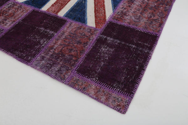 Flag Patchwork Mor Figürlü Pamuk Yün El Dokuma Halısı 171x247 Agacan