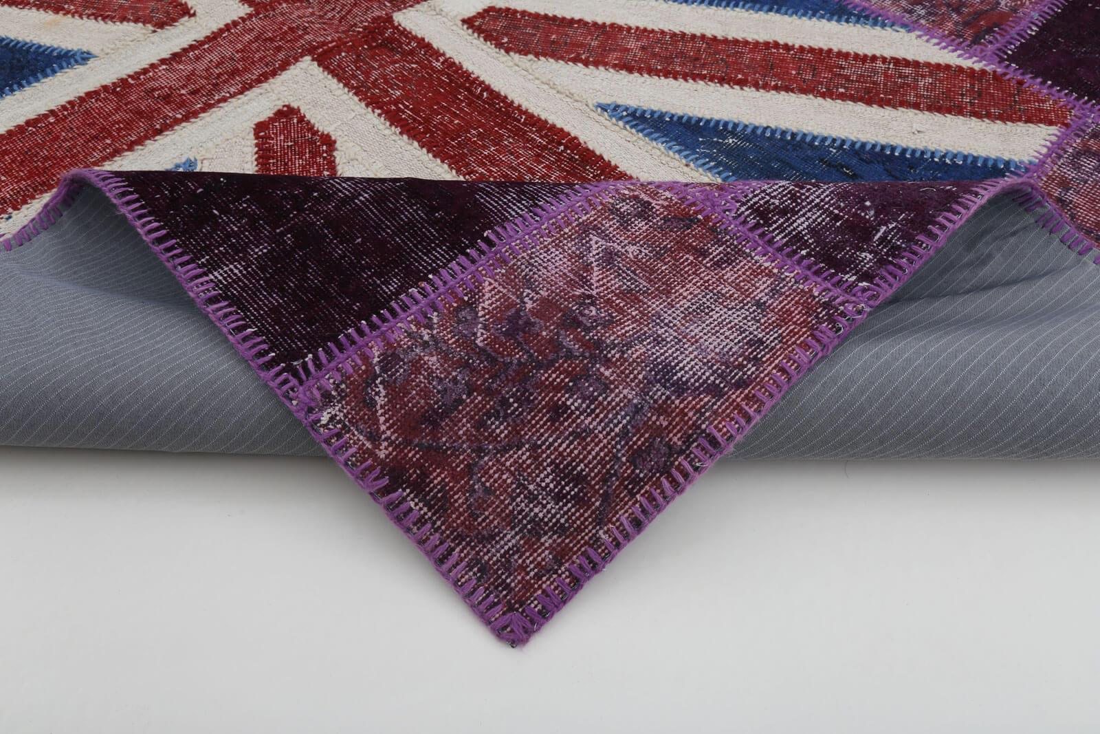 Flag Patchwork Mor Figürlü Pamuk Yün El Dokuma Halısı 171x247 Agacan