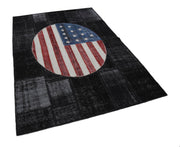 Flag Patchwork Siyah Figürlü Pamuk Yün El Dokuma Halısı 171x246 Agacan