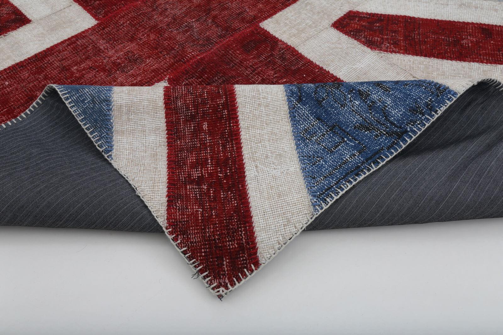 Flag Patchwork Mavi Figürlü Pamuk Yün El Dokuma Halısı 172x238 Agacan