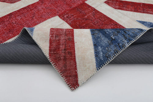 Flag Patchwork Mavi Figürlü Pamuk Yün El Dokuma Halısı 172x242 Agacan