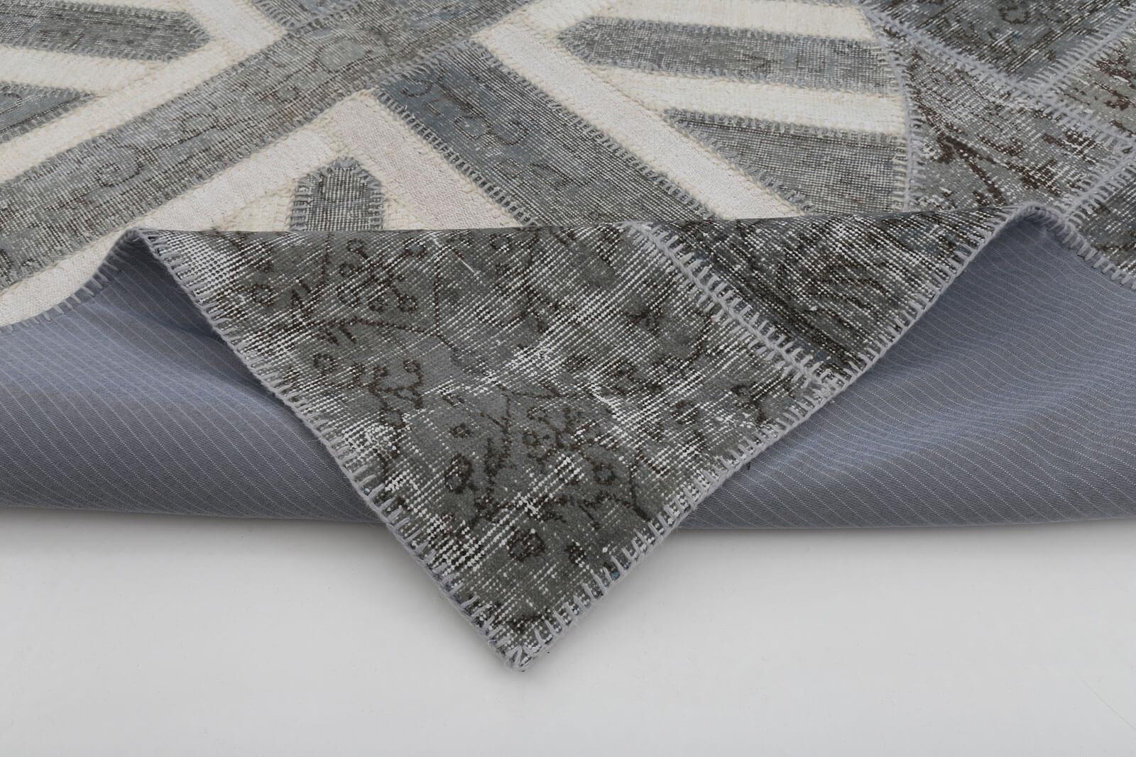 Flag Patchwork Gri Figürlü Pamuk Yün El Dokuma Halısı 170x248 Agacan
