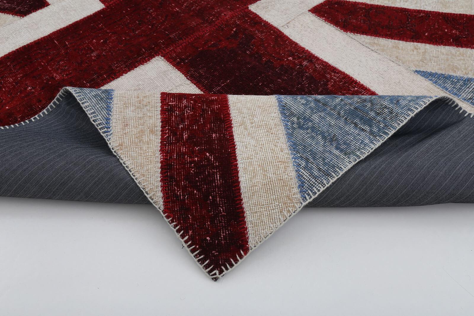 Flag Patchwork Mavi Figürlü Pamuk Yün El Dokuma Halısı 172x240 Agacan