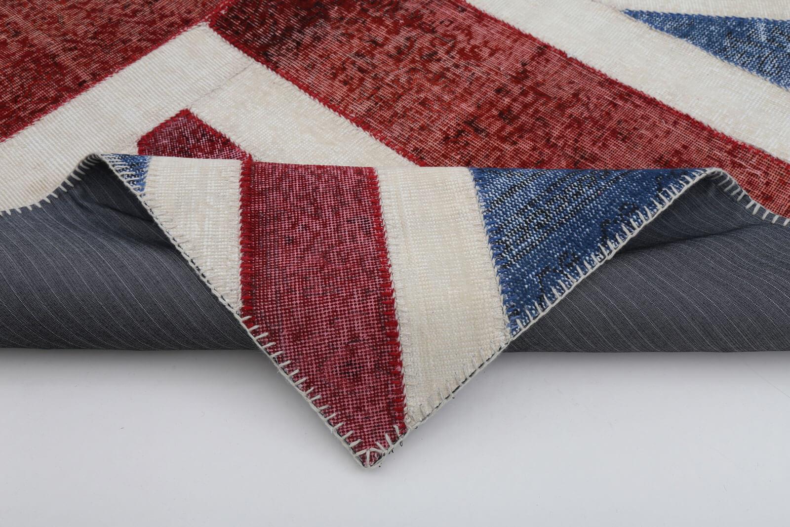 Flag Patchwork Mavi Figürlü Pamuk Yün El Dokuma Halısı 172x242 Agacan