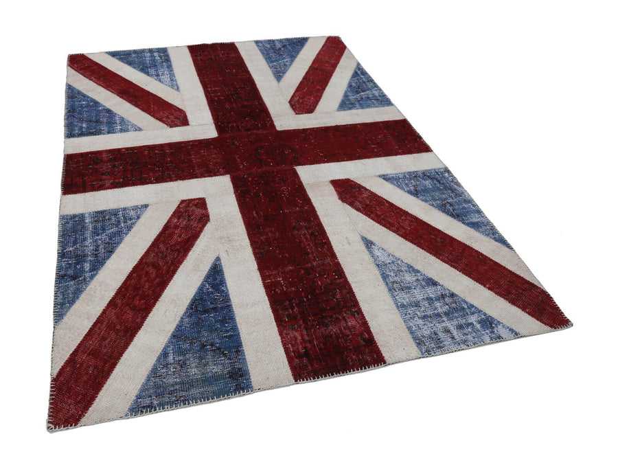 Flag Patchwork Mavi Figürlü Pamuk Yün El Dokuma Halısı 171x243 Agacan