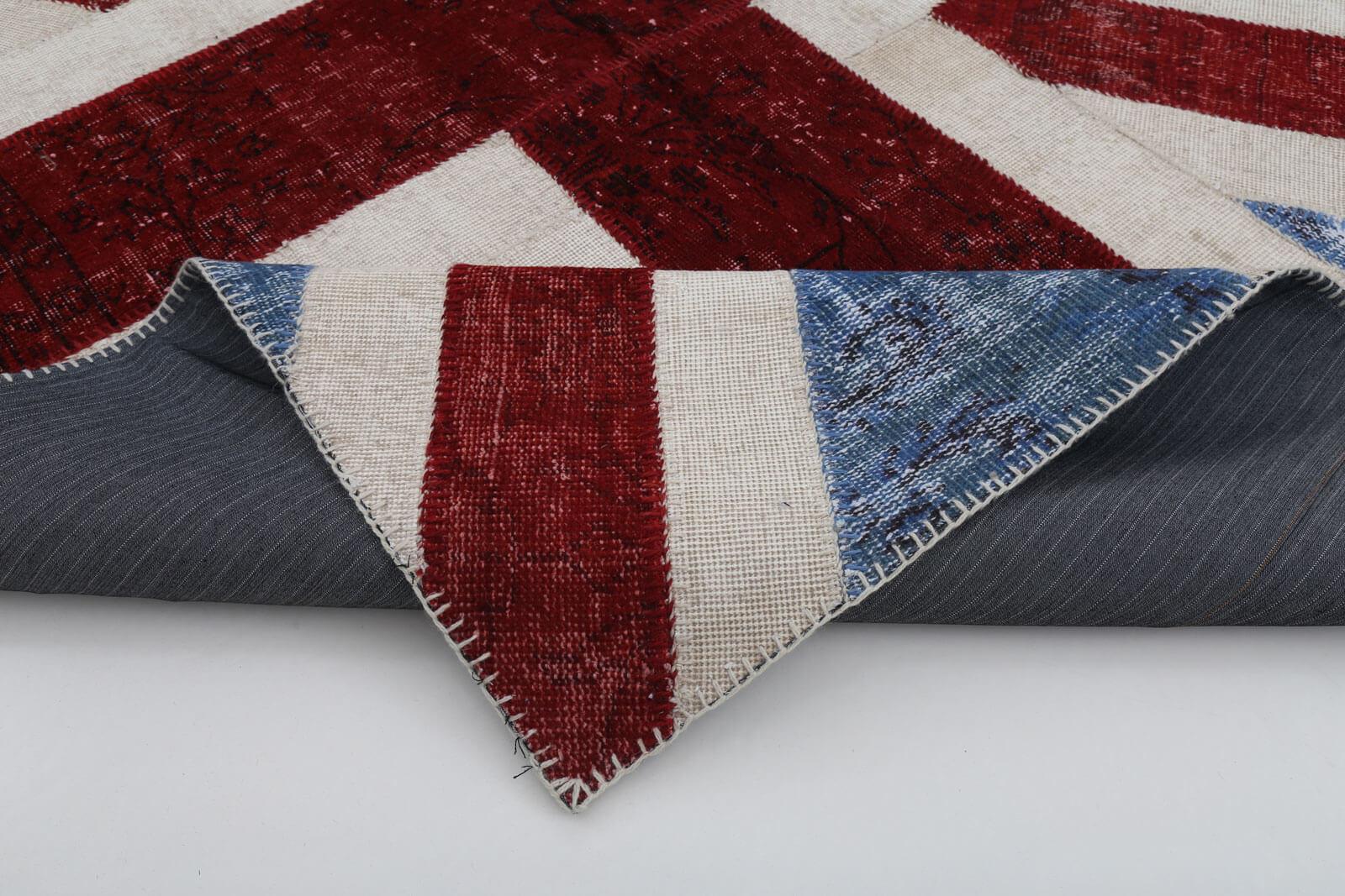 Flag Patchwork Mavi Figürlü Pamuk Yün El Dokuma Halısı 171x243 Agacan