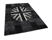 Flag Patchwork Siyah Figürlü Pamuk Yün El Dokuma Halısı 173x248 Agacan