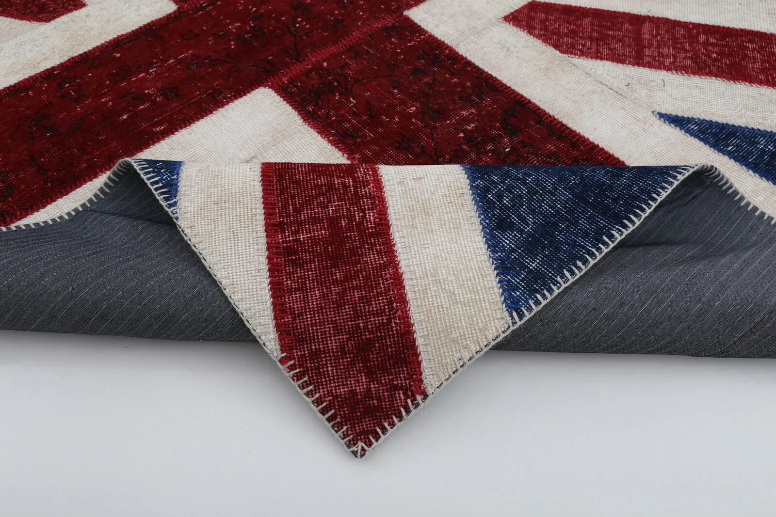 Flag Patchwork Mavi Figürlü Pamuk Yün El Dokuma Halısı 171x240 Agacan