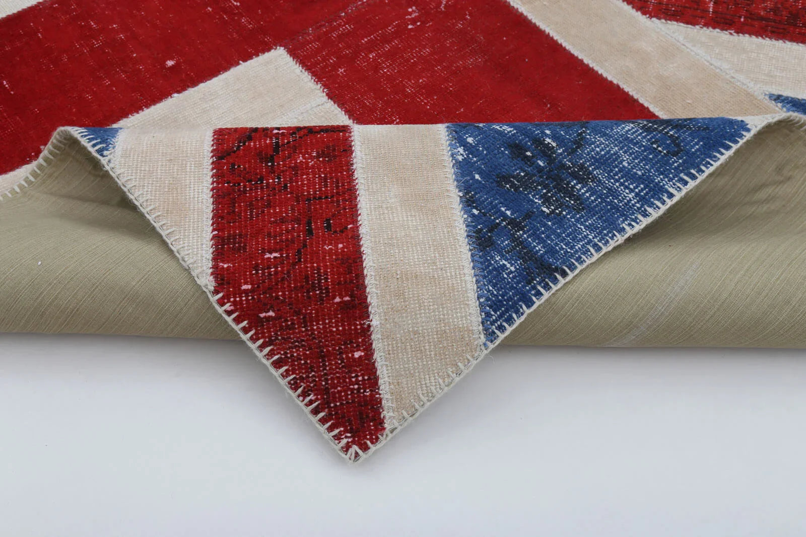 Flag Patchwork Mavi Figürlü Pamuk Yün El Dokuma Halısı 172x242 Agacan