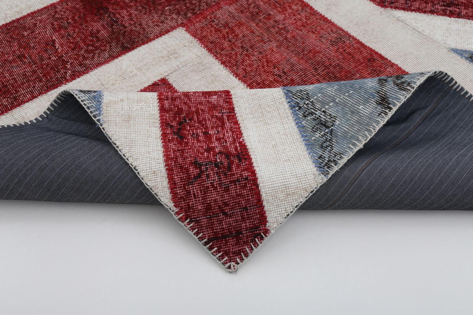 Flag Patchwork Mavi Figürlü Pamuk Yün El Dokuma Halısı 171x240 Agacan