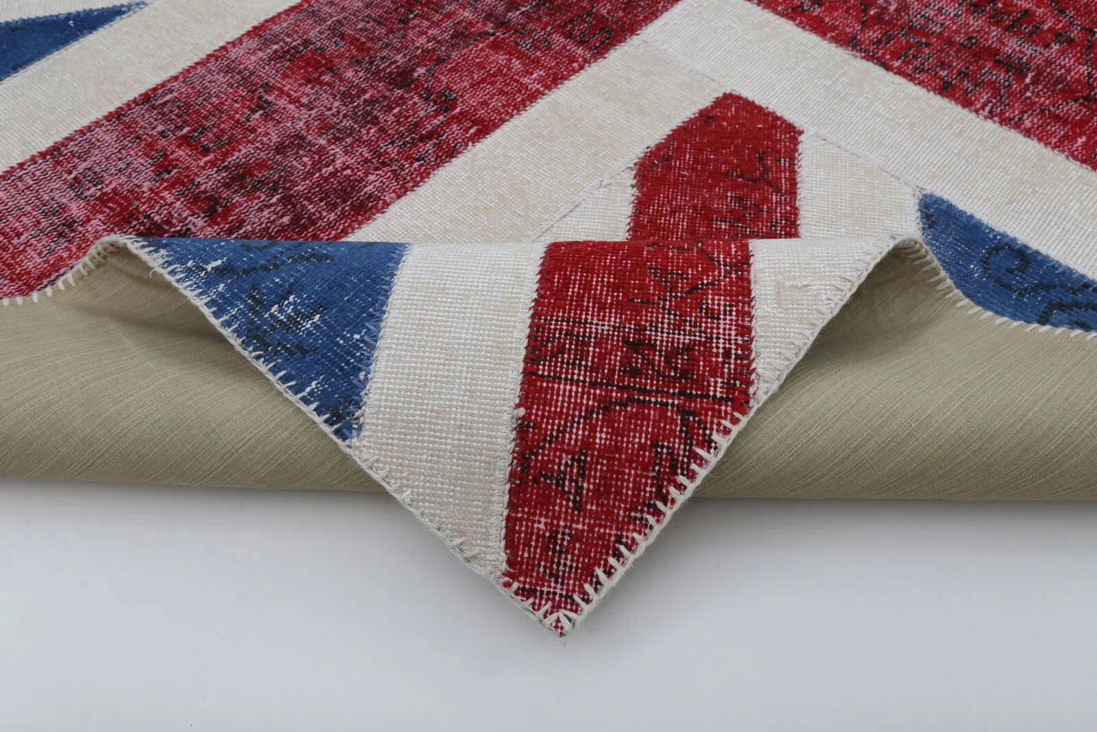 Flag Patchwork Mavi Figürlü Pamuk Yün El Dokuma Halısı 173x244 Agacan