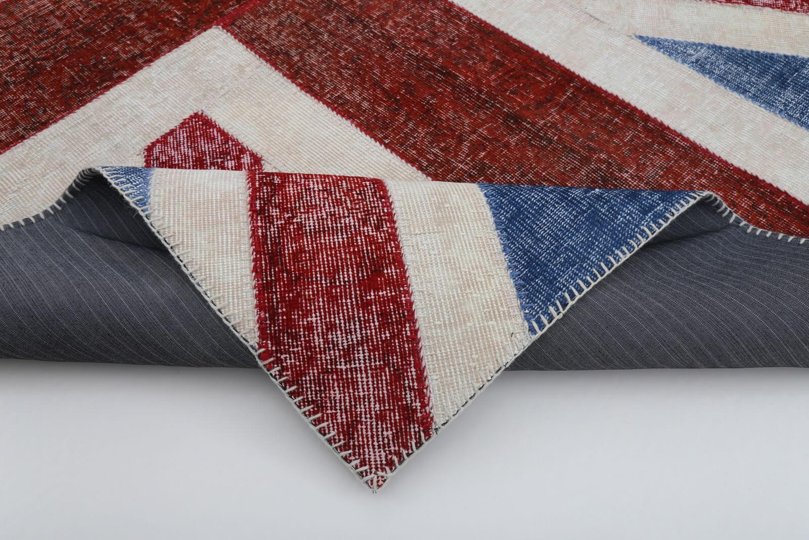 Flag Patchwork Mavi Figürlü Pamuk Yün El Dokuma Halısı 172x241 Agacan