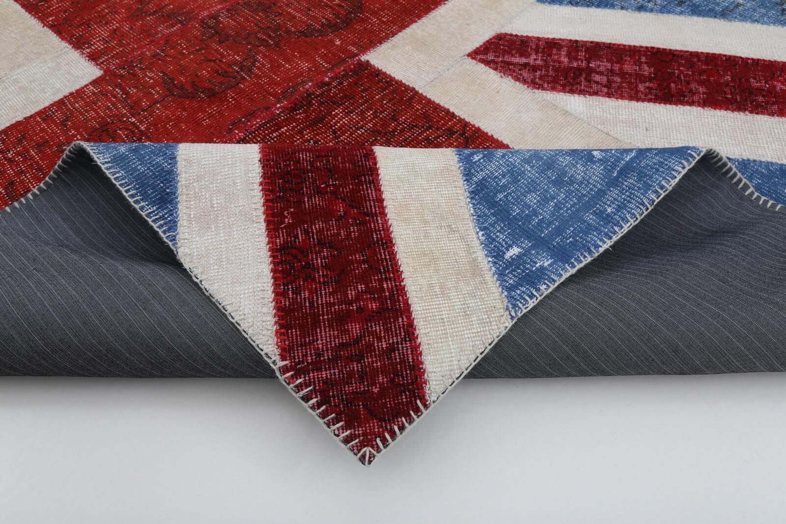 Flag Patchwork Mavi Figürlü Pamuk Yün El Dokuma Halısı 172x242 Agacan