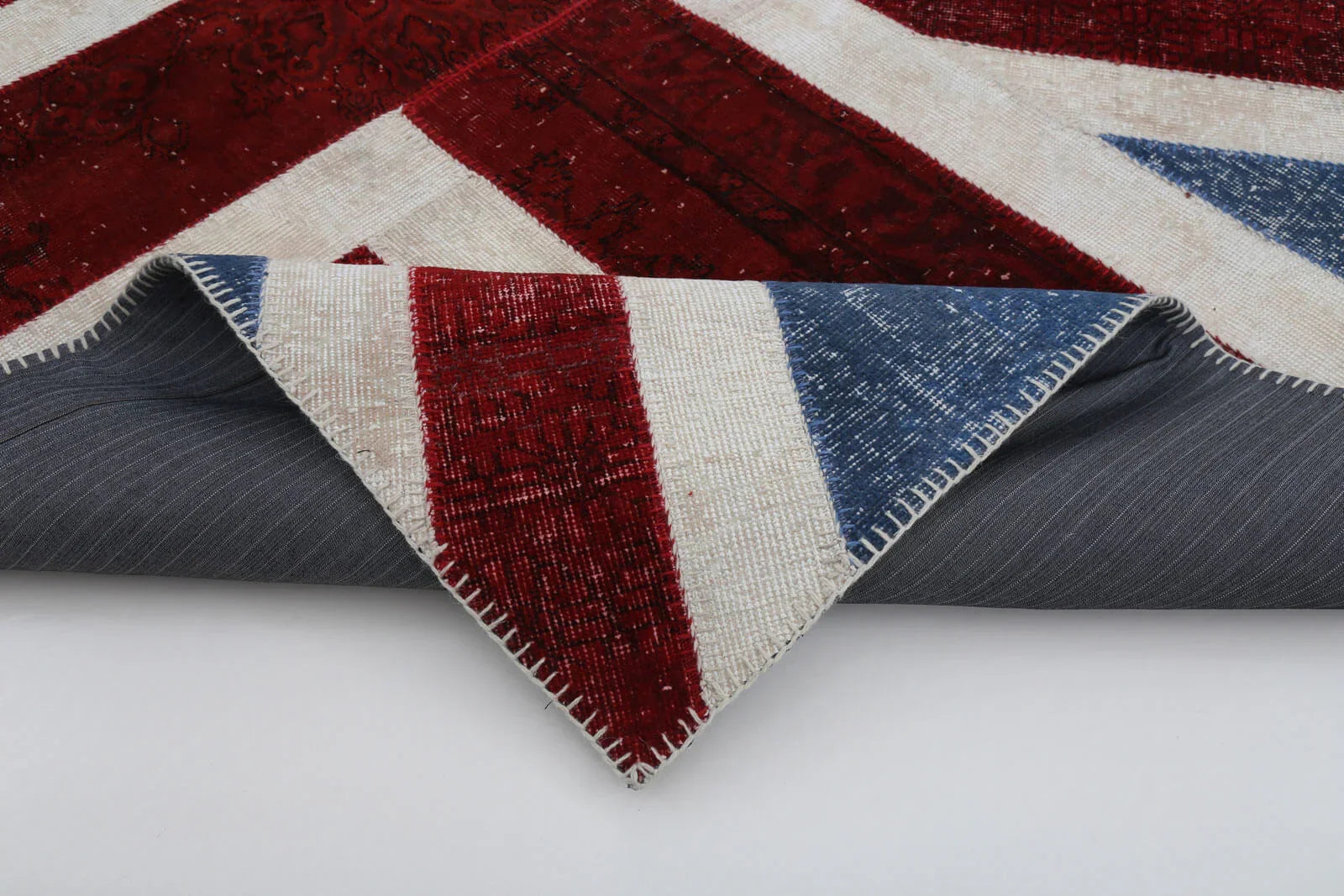 Flag Patchwork Mavi Figürlü Pamuk Yün El Dokuma Halısı 172x242 Agacan