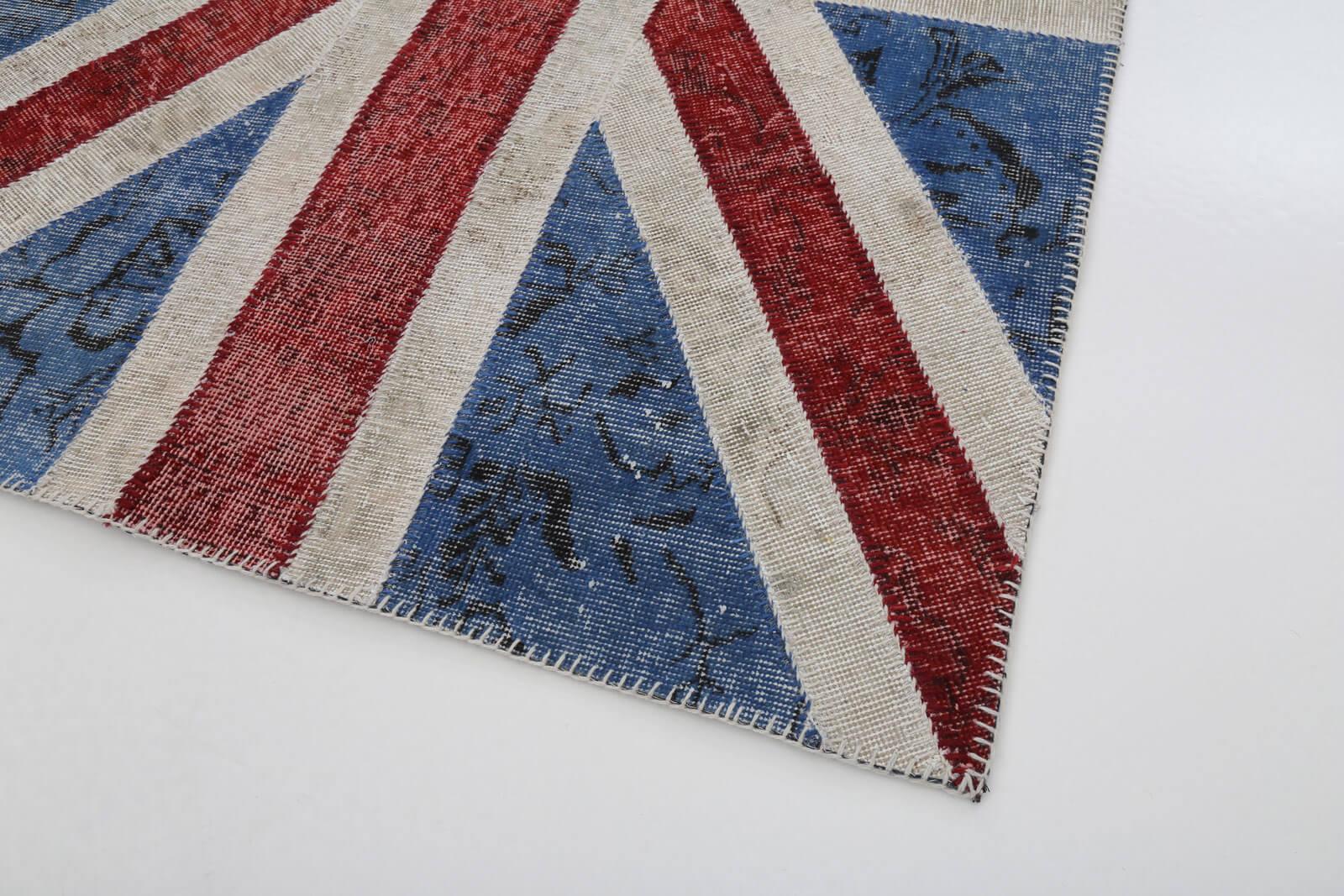Flag Patchwork Mavi Figürlü Pamuk Yün El Dokuma Halısı 122x182 Agacan
