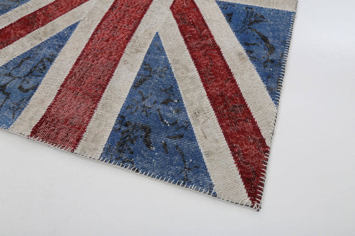 Flag Patchwork Mavi Figürlü Pamuk Yün El Dokuma Halısı 122x182 Agacan