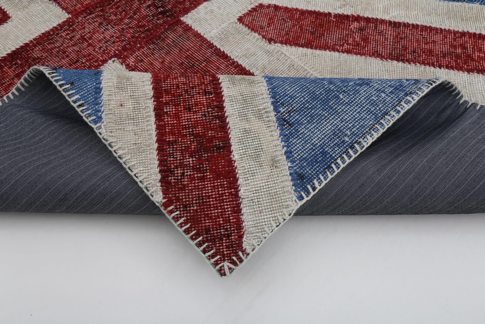 Flag Patchwork Mavi Figürlü Pamuk Yün El Dokuma Halısı 122x182 Agacan