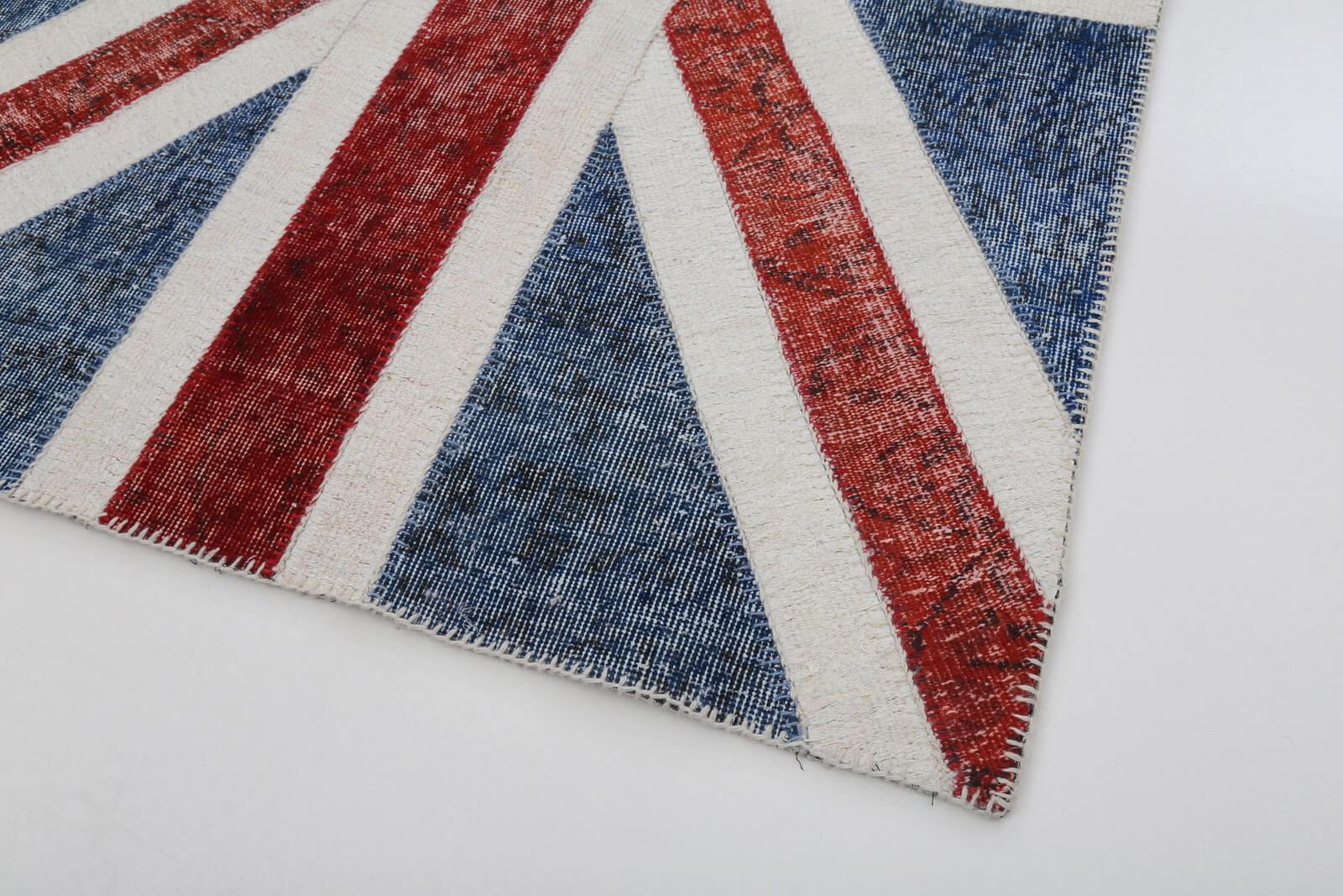 Flag Patchwork Mavi Figürlü Pamuk Yün El Dokuma Halısı 121x182 Agacan