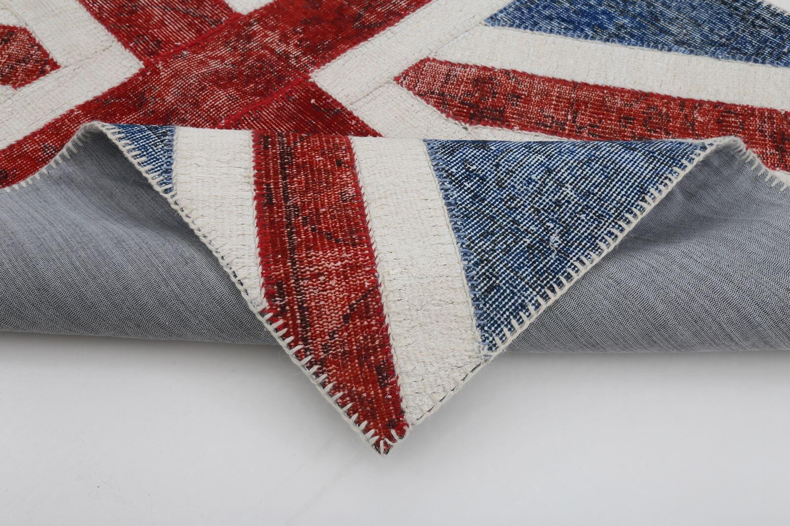 Flag Patchwork Mavi Figürlü Pamuk Yün El Dokuma Halısı 121x182 Agacan