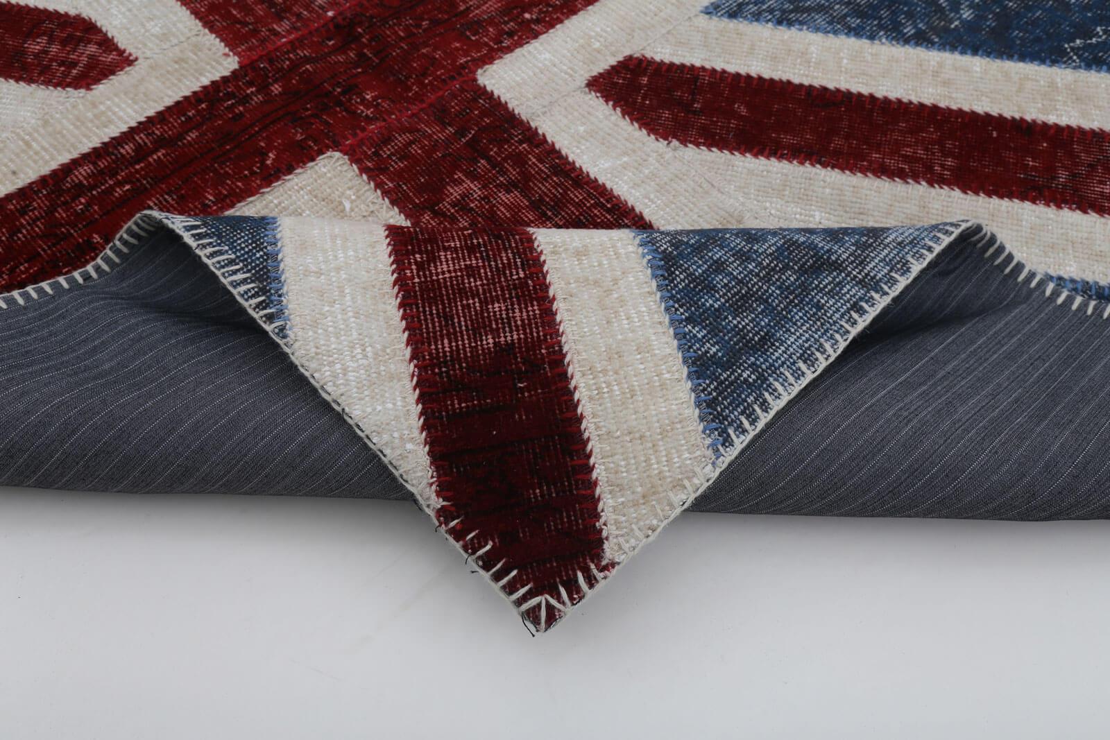 Flag Patchwork Mavi Figürlü Pamuk Yün El Dokuma Halısı 123x183 Agacan