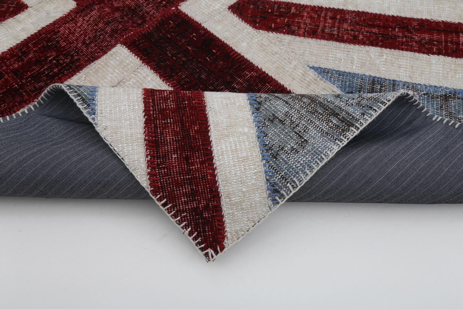 Flag Patchwork Mavi Figürlü Pamuk Yün El Dokuma Halısı 123x183 Agacan